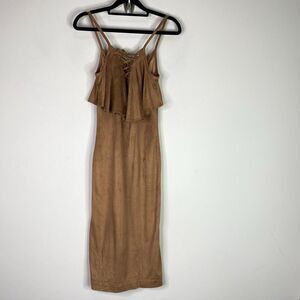 House of CB London Margi Faux Suede Sleeveless Midi Dress Women's Size XS
